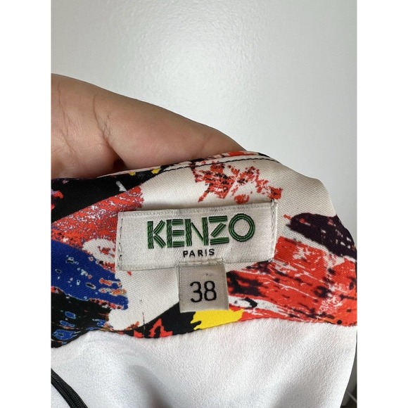 KENZO Sleeveless Abstract Mini Dress 38 S Mineral Print Soft Crepe Art to Wear - Picture 11 of 12